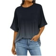 thumbnail image 2 of Oversized Tshirts T-Shirts for Women Trendy Gradient Color Chest Pocket Crew Neck Loose Tee Shirt Summer Tops (L, Black), 2 of 7
