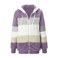 thumbnail image 2 of Mwjwdo Womens 2025 Winter Fuzzy Fleece Jacket Hooded Color Block Patchwork Cardigan Coats Outerwear with Pockets Purple M, 2 of 7