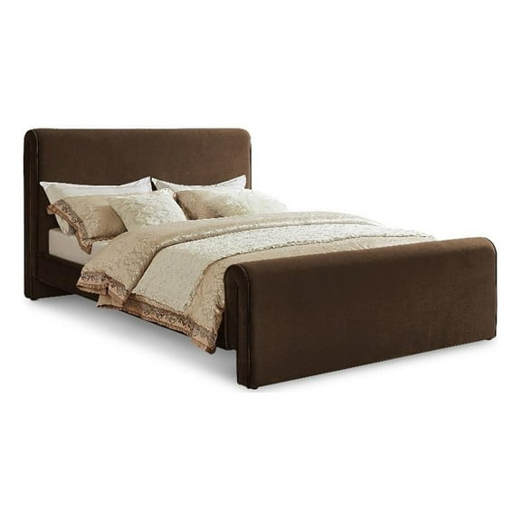 Maklaine Rich Soft Brown Velvet Full Bed with Curved Headboard and Footboard