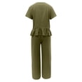thumbnail image 4 of Two Piece Summer Sets Plus Size Short Sleeve Solid Color Comfy Lounge Set Round Neck Softy Loose Fit Workout Set Casual Lightweight Ruffle Hem Fashion Daily Pajama Sets With Pocket（Army Green,2XL）, 4 of 5