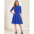 thumbnail image 4 of DARING DIVA Women's Sheath 3/4 Sleeves Stand Collar A-Line Dress XS Royal Blue, 4 of 6