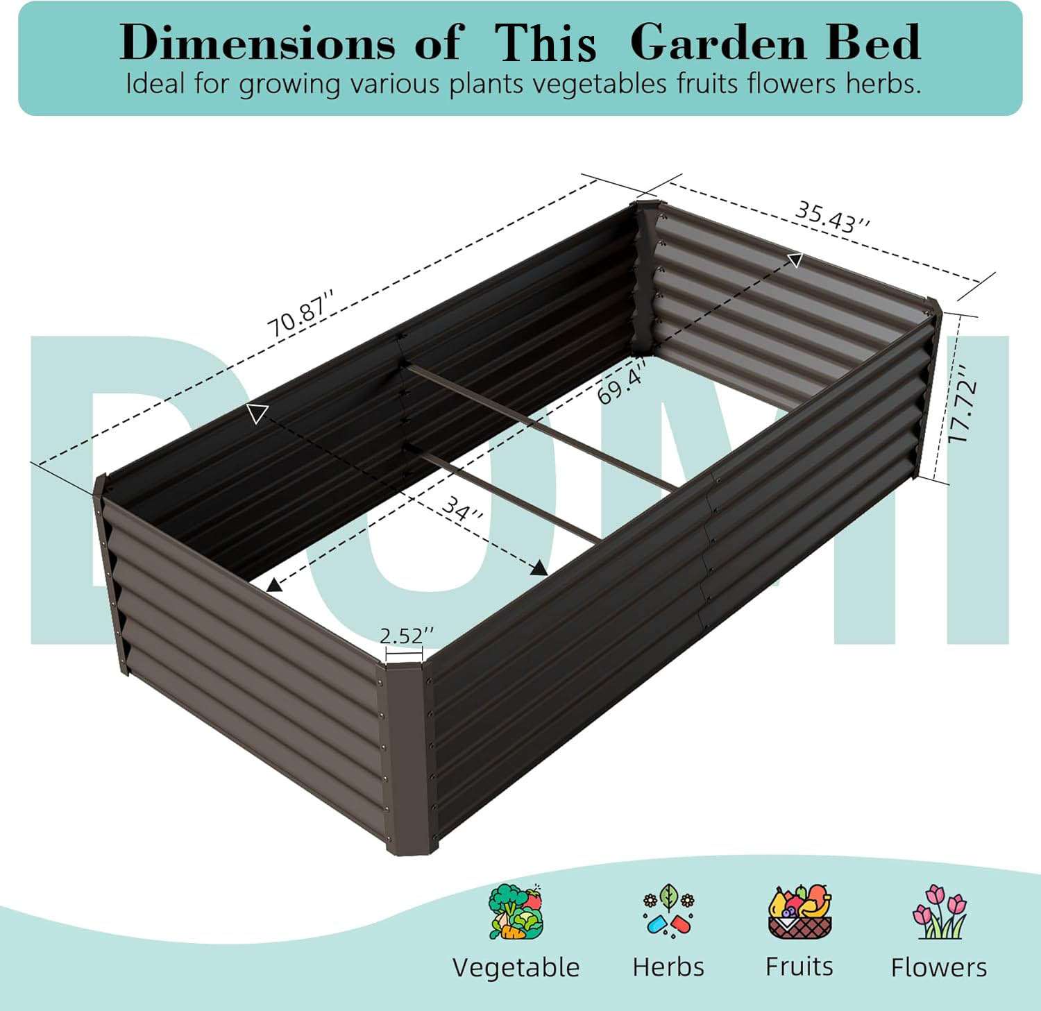 Galvanized Raised Garden Bed, Outdoor Planter Garden Boxes Large Metal Planter Box for Gardening Vegetables Fruits Flowers, Brown 6x3x1.5Ft