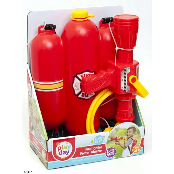 Play Day Firefighter Backpack Water Blaster – Firehose Role Play Toy for Outdoor Fun – Ages 3