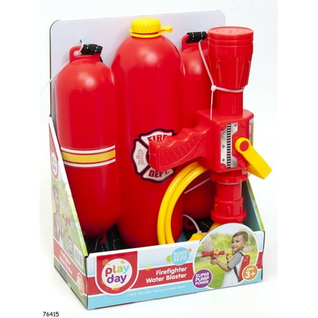 Play Day Firefighter Backpack Water Blaster – Firehose Role Play Toy for Outdoor Fun – Ages 3+