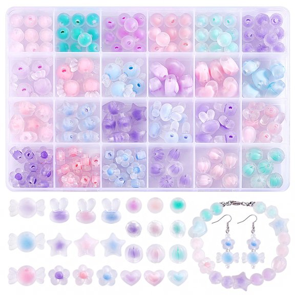 1box 171pcs Transparent Acrylic Beads Star Flower Candy Beads Heart Rabbit Beads Loose Beads Frosted Beads for Earring Necklace Bracelet Keychain Phone Chain Jewelry Making