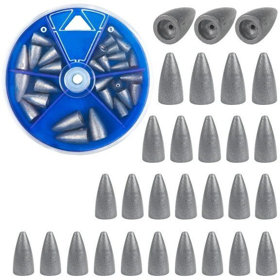 Bullet Fishing Sinkers Weights Slip Sinkers Kit- 29Pcs Fishing Worm Weights Assorted Set for Bass Fishing Saltwater