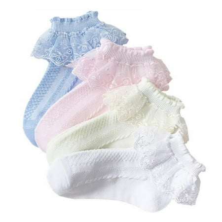 

4 Pairs/Pack 100% Cotton Eyelet Lace Trim Sock/Fancy Lace Girls Socks For Toddler Baby & Child Girls 4 Colors
