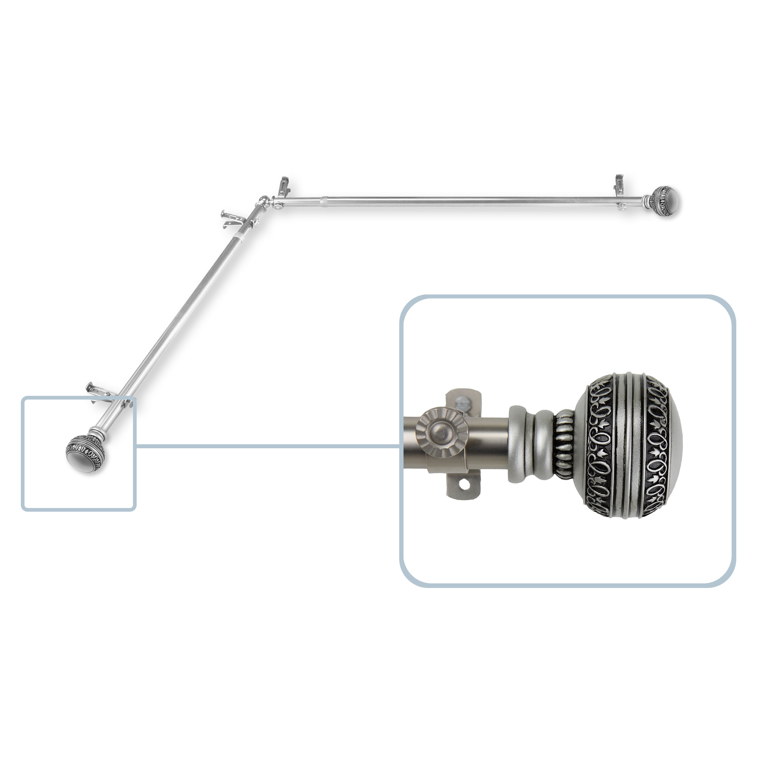 Galileo 13/16 inch Corner Window Curtain Rod 28-48" - Satin Nickel