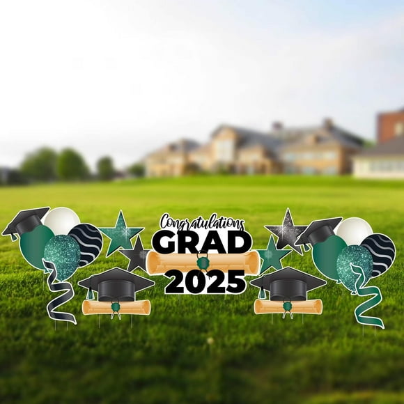 VictoryStore Yard Decorations Graduation 2025 Lawn Decorations, Sparkle Graduation Yard Flair, 11 Piece Set, Includes Stakes (Green Sparkle)