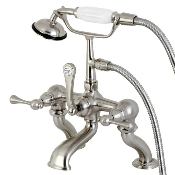 Kingston Brass CC409T8BL 7" Center Deck-Mount Clawfoot Tub Faucet with Hand Shower, Brushed Nickel