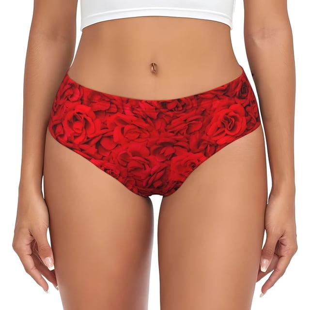 Balery Red Rose Ropa Interior de Algodón para Mujer con Dibujo – Braguitas Cómodas y Elásticas, Estilo Clásico-X-Large