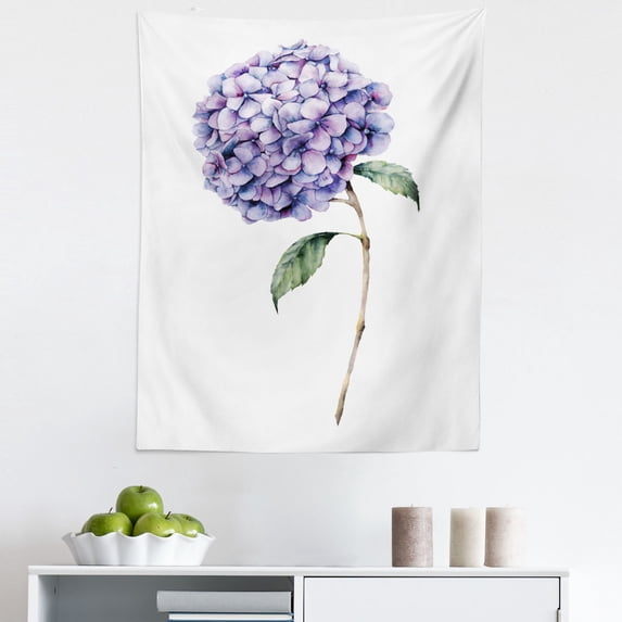 Hydrangea Tapestry, Realistic Watercolor Fine Art Paint of Flower Creative Blossoming Print, Fabric Wall Hanging Decor for Bedroom Living Room Dorm, 5 Sizes, Multicolor, by Ambesonne