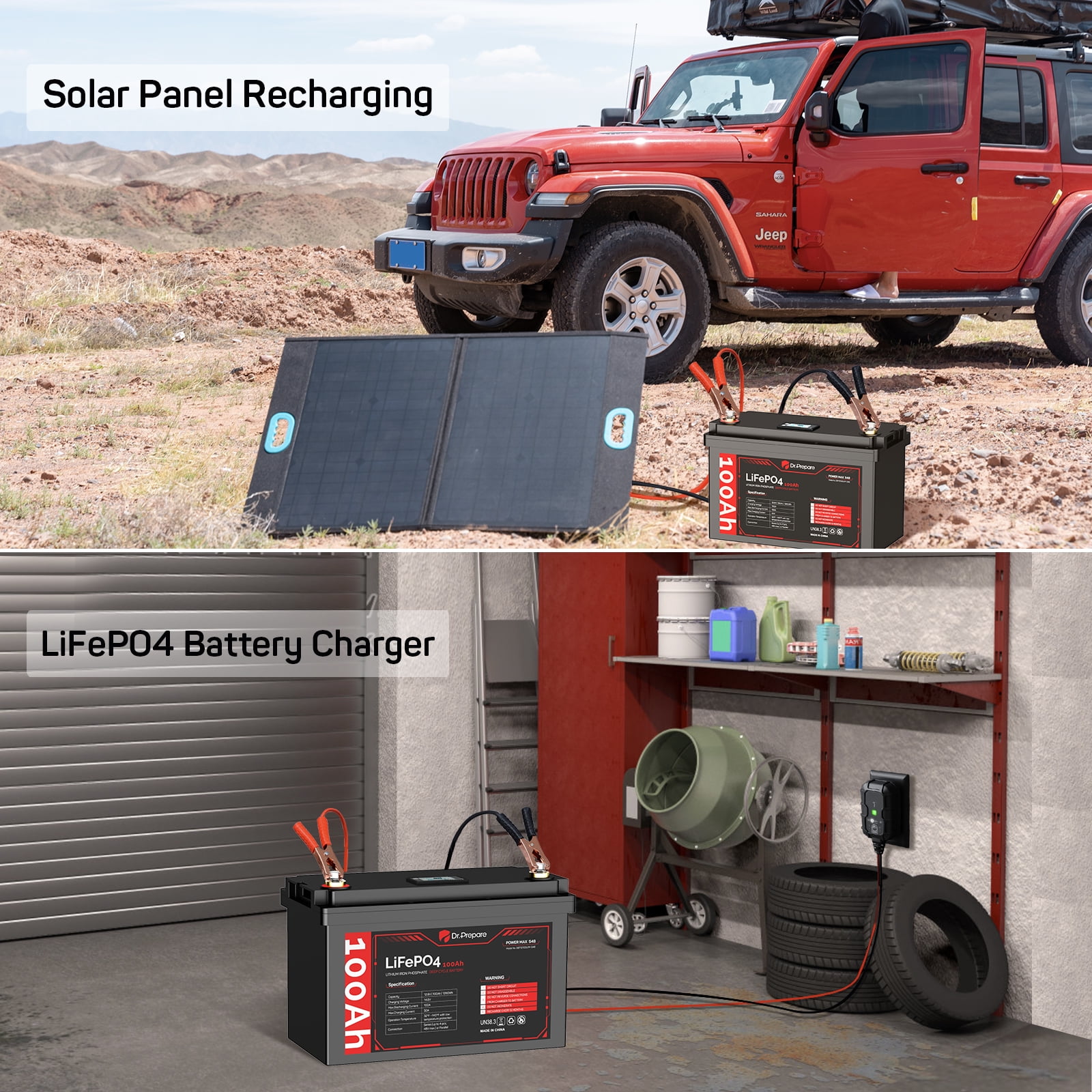 Dr. Prepare 12V 100Ah LiFePO4 Battery with Screen (Version Series 48V) , Lithium Deep Cycle Battery for RVs, Boats, Camping, Marine, Solar System