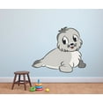 thumbnail image 1 of White Baby Seal Sea Lion Cute Playful Cartoon Character Wall Art Decal Vinyl Sticker Girls Boys Room Bedroom Nursery Kindergarten House Fun Home Decor Stickers Wall Removable Vinyl Mural 40x20 inch, 1 of 1
