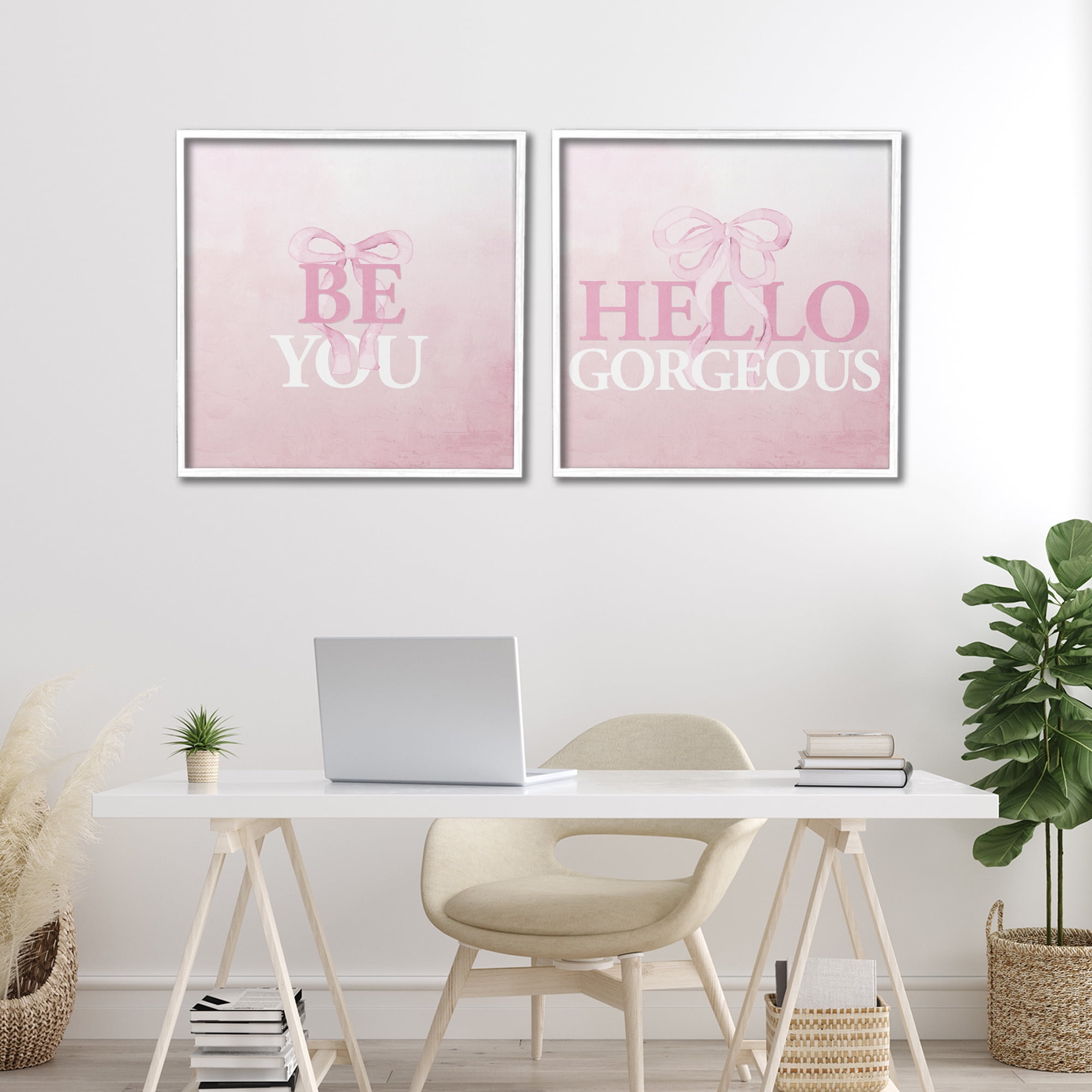 Pink Feminine Empowerments 2 Piece White Framed Giclee Art Set, design by Kim Allen
