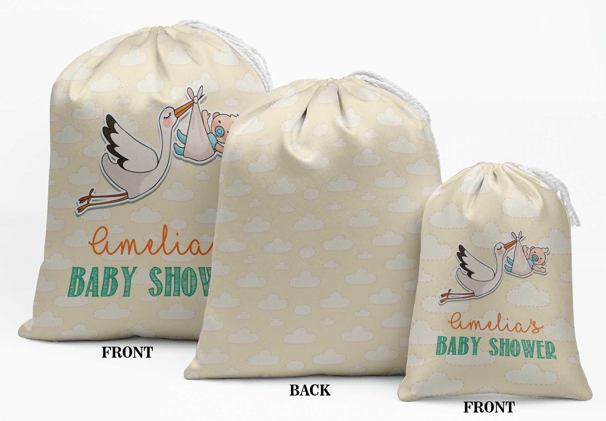 Darling Souvenir Orange Flying Stork Baby Shower Custom Party Supplies Favor Bags Gift Pouches 15 Pieces