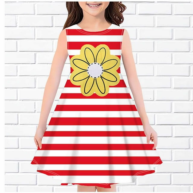 LOVZFMLL Fashion Girls Summer Sleeveless Round Neck Printed Dress