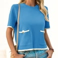 thumbnail image 2 of Color Block Women Short Sleeved Casual Knit Sweater with Pocket, 2 of 6