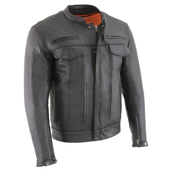 Milwaukee Leather MLM1506 Men's Black Premium Leather Motorcycle Jacket w/ Utility Pockets Cool-Tec Leather Treatement Small
