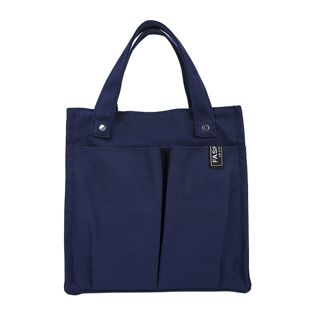 Jkkant Student Canvas Lunch Box Bag, Multi-Pocket Practical Handbag for Spring & Summer, Solid Color with Stitching