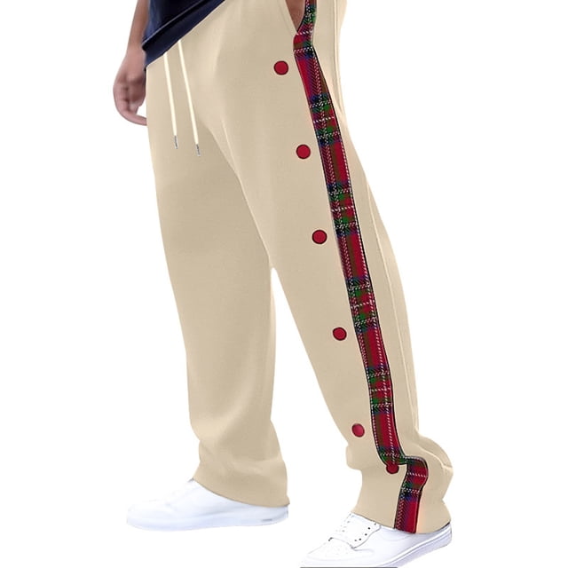 Zszcpp High Waisted Pants Men'S Basic Style Ribbed Quilted Plaid Border Straight Outdoor Leisure Trousers Casual Trouser