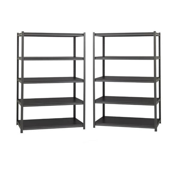 Home Square Metal Shelving 5-Shelf Unit Set in Gunmetal Gray/Black (Set of 2)