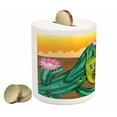 thumbnail image 2 of Cactus Piggy Bank, Cartoon Style Desert Setting Sun Chameleon on a Cactus Arid Country Barren Heath, Ceramic Coin Bank Money Box for Cash Saving, 3.6" X 3.2", Multicolor, by Ambesonne, 2 of 4