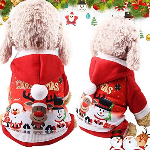 Sudadera con capucha para perros y gatos, abrigo cálido para mascotas, ropa navideña de algodón para perros con botón, mono para exteriores para perros pequeños (S) Rojo Verde MX-0127649FYD