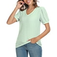 thumbnail image 4 of DreamFish Women's Tops Summer V Neck Tops Puffy Short Sleeve Tunic Casual Eyelet Top, 4 of 5