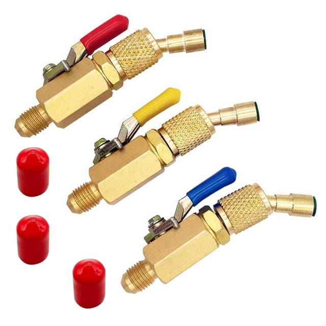 TAPDRA HVAC Shut Off Ball Valve Set 3 Pack 1/4 SAE Male Female R410A R134A R12 R22 Charging Hoses & Manifold