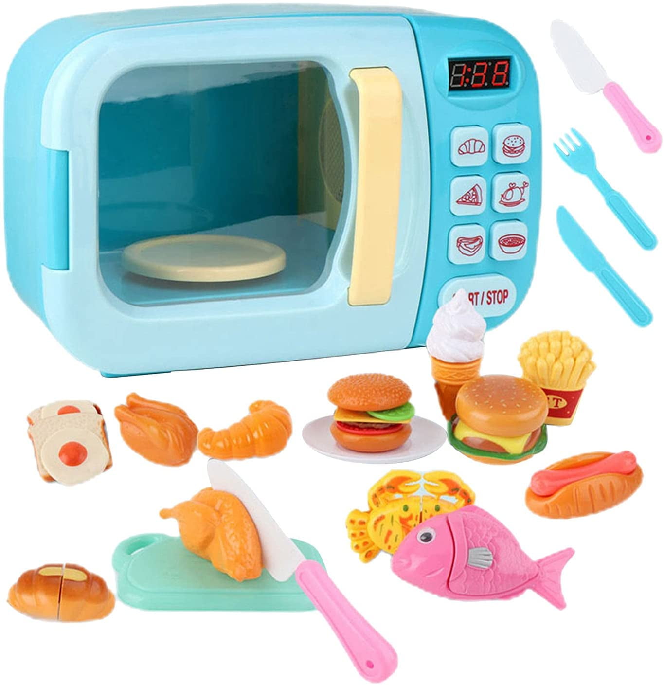 Kids Cooking Role Play Toy Kitchen Set Microwave Kettle Toaster Children's Gift 