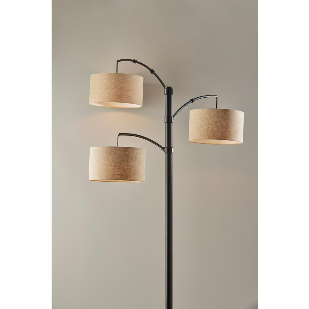 Adesso Cabo Arc Lamp, Dark Bronze, Light Brown Textured Fabric Shade