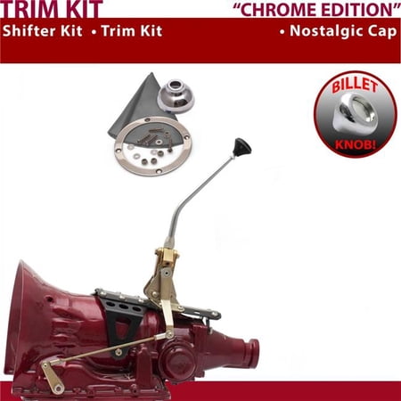 American Shifter 2004R Shifter Kit Chrome 10 in. Trim Kit Push Button Cap Gray Boot Billet Knob for EFBC7
