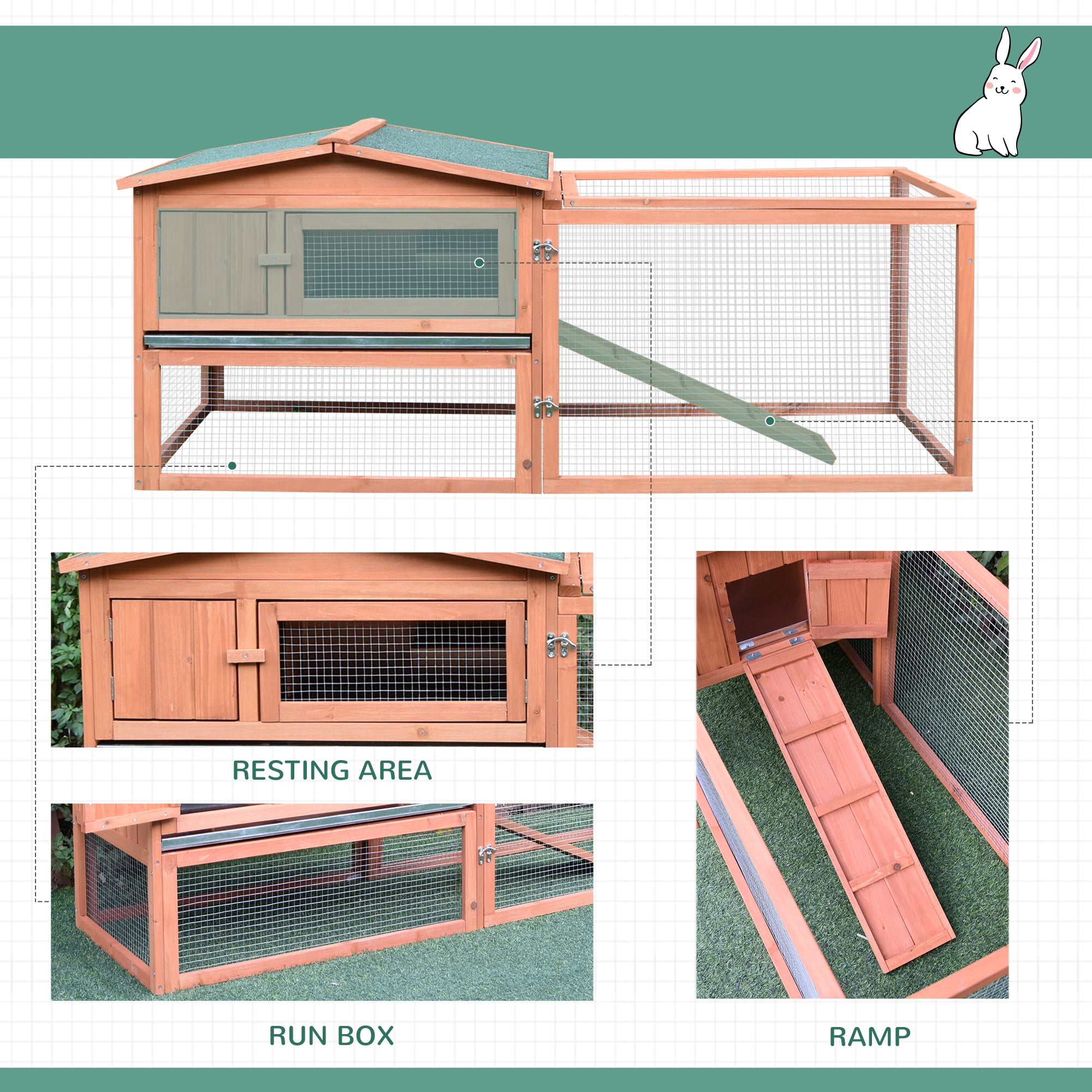 Hanover HANRH0103-GRY Outdoor Wooden 2-Story Rabbit Hutch with Ramp Grey/White 