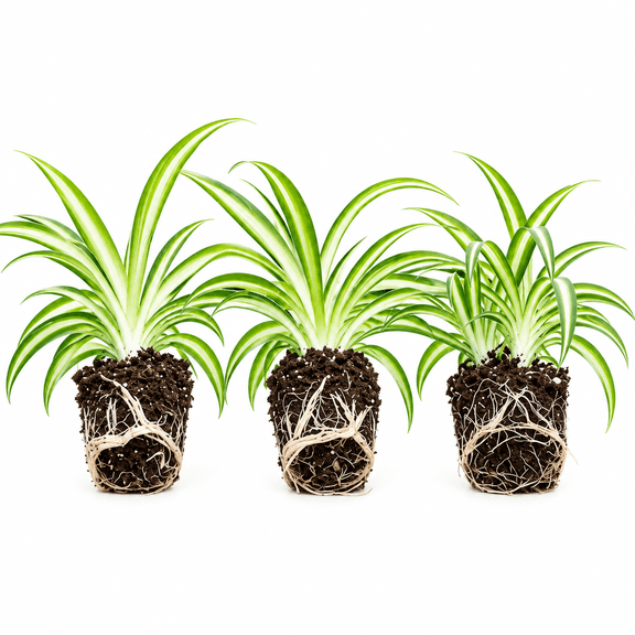 NYGardenia 3-Pack Rooted Variegated Spider Plant Plugs, Live Chlorophytum Starter Plants