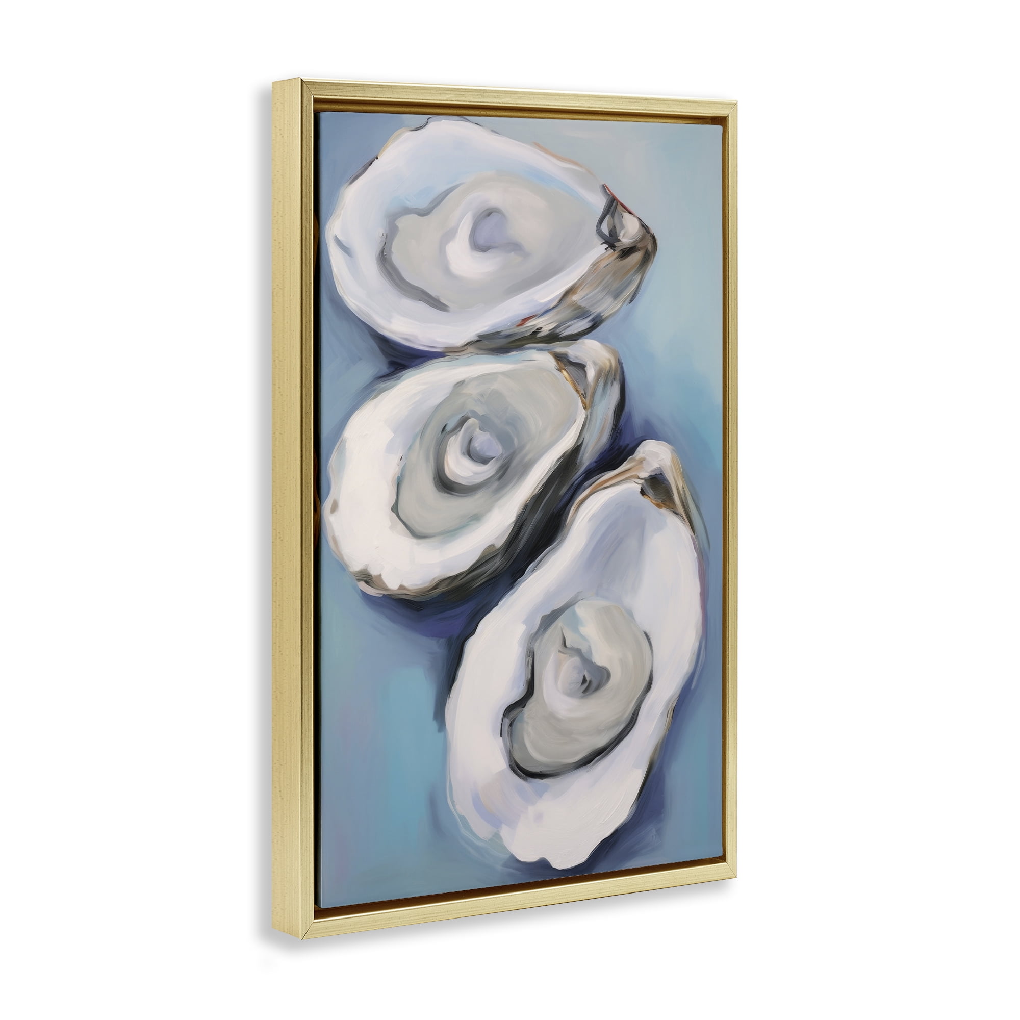 Stupell Industries Oyster Seashell Trio Animals & Insects Painting Gold Floater Framed Canvas Art Print Wall Art, 21 x 31