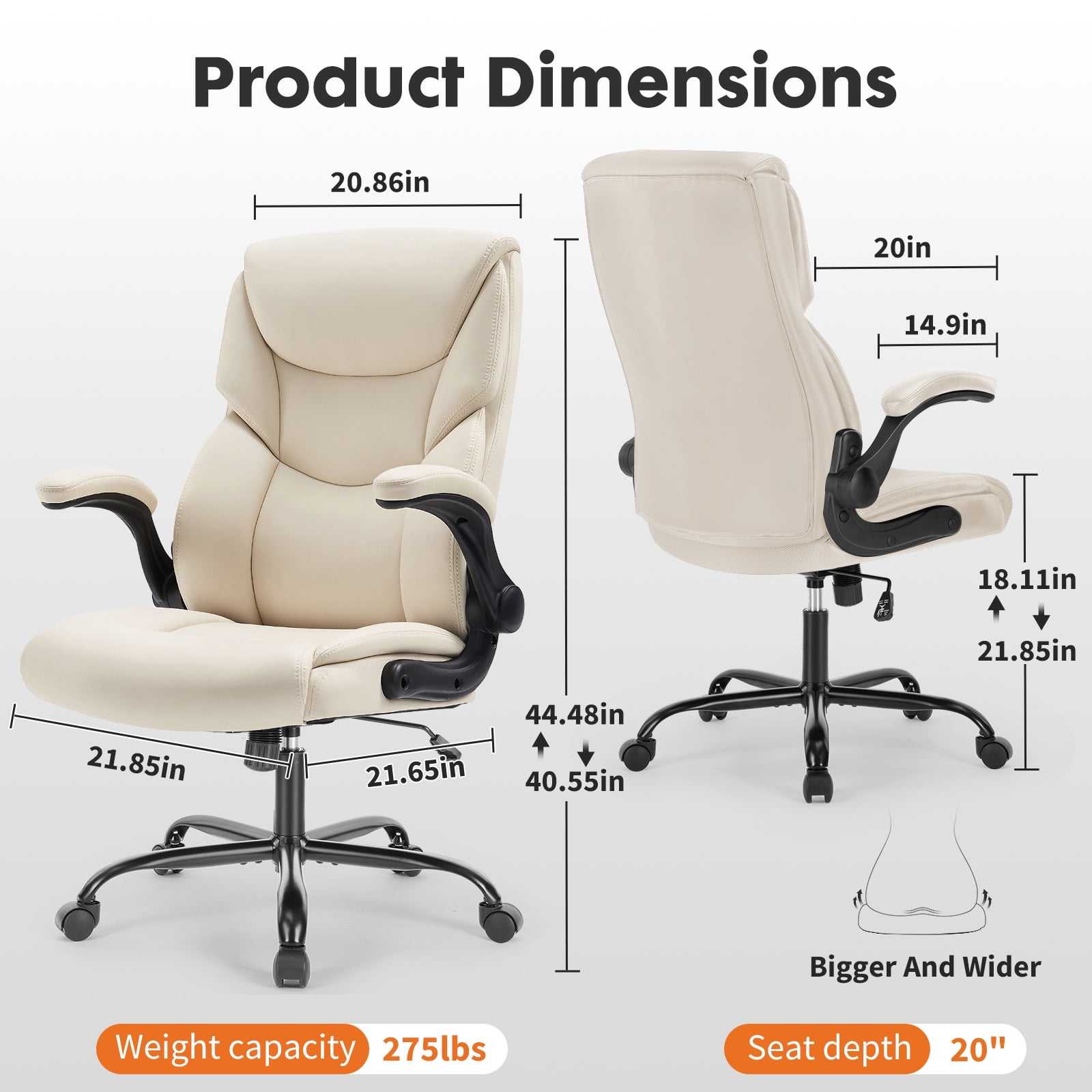 CONCETTA Ergonomic Executive Office Chair - High Back PU Leather Desk Chair with Adjustable Lumbar Support, Soft Padded Seat, Swivel & Rolling Wheels, White