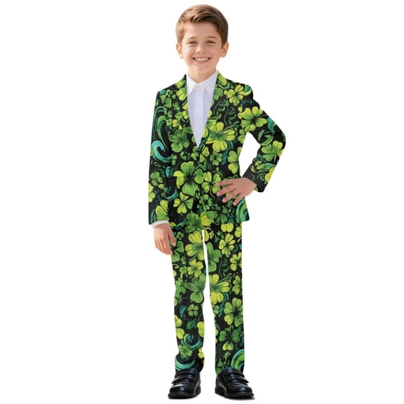 Xoenoiee Green Shamrock Print Boys Suit Kids Suits for Big Boys Toddler Formal Suits St. Patrick's Day First Communion Suit Kids Wedding Ring Bearer Outfit, 5-6 Years