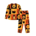 thumbnail image 2 of Goofa Halloween Banner Symbols Printed Women’s 2 Piece Pajama Set Super,Pajamas Women's Long Sleeve Sleepwear Soft Button Down Loungewear Pjs Lounge Set Nightwear-Small, 2 of 9