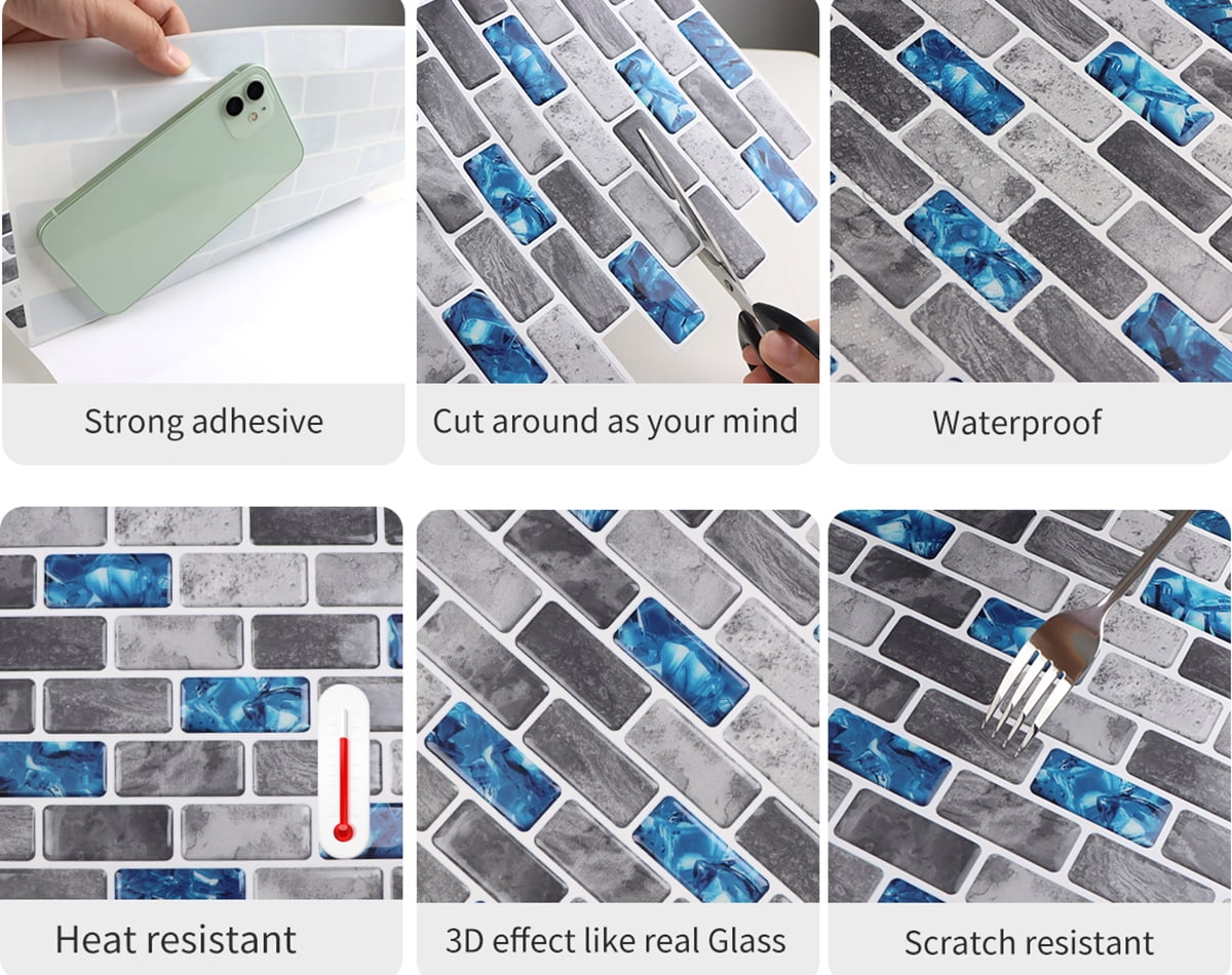 clevermosaics 12" x 12" Peel and Stick Vinyl Backsplash Tiles for Kitchen and Bathroom, 10 Sheets