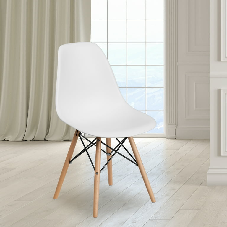 White plastic chair 2024 with wooden legs