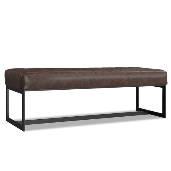 Simpli Home Penelope 56" WD Modern Rectangle Leather Ottoman Bench in Brown Genuine Leather
