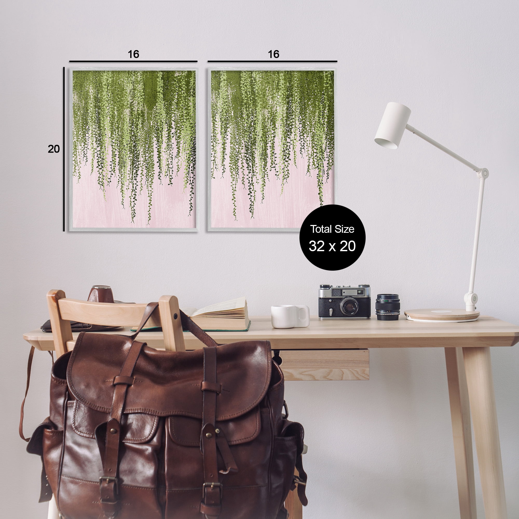 Stupell Industries Natural Falling Ivy Botanical & Floral Painting Gray Framed Art Print Wall Art, 16 x 20, Set of 2