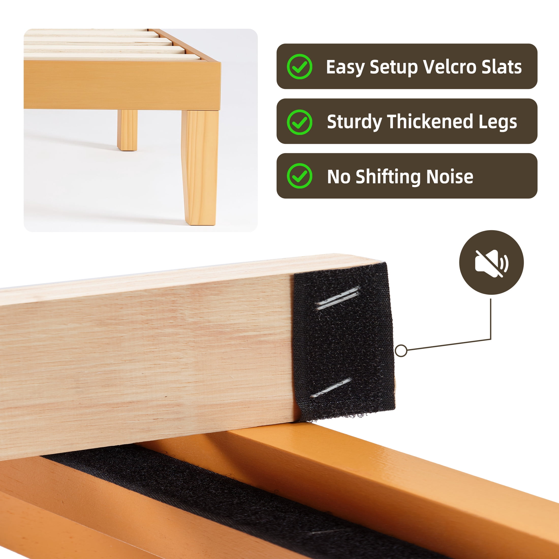 Gianna Full Size Wood Platform Bed Frames 16 Inch No Box Spring Need, 500 LBS Capacity, Noiseless, Honey Finish