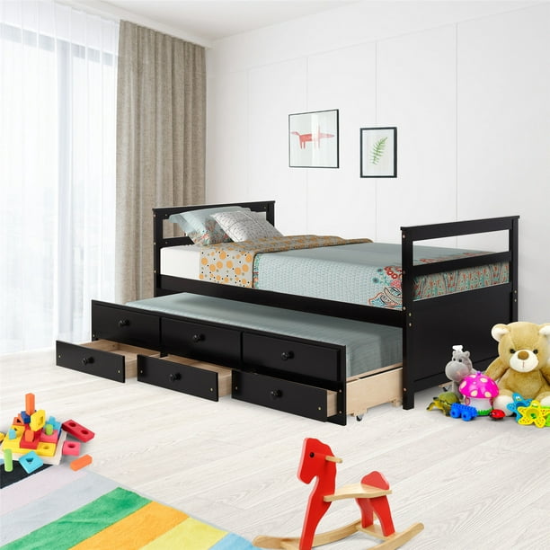 Twin Storage Bed With Trundle Drawers, Twin Daybed With Headboard Storage