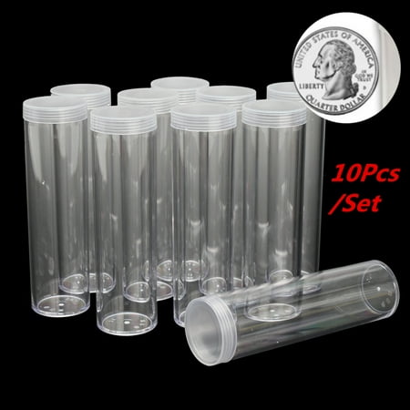 - 10Pcs 25mm Coin Storage Tube Clear Plastic with Screw on Top for Quarter Dollar