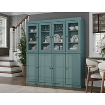 Palace Imports 100% Solid Wood Kitchen Pantry Storage Cabinet with Solid, Clear Glass Doors and Adjustable Shelves, Aqua Blue