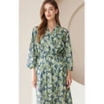 thumbnail image 4 of Women's Robes Women's Knit Robe Vacation Tree Printed Bathrobe V Neck Short Sleeve SPA Hot Tub Bath Knee Length Kimono Robe M, 4 of 5