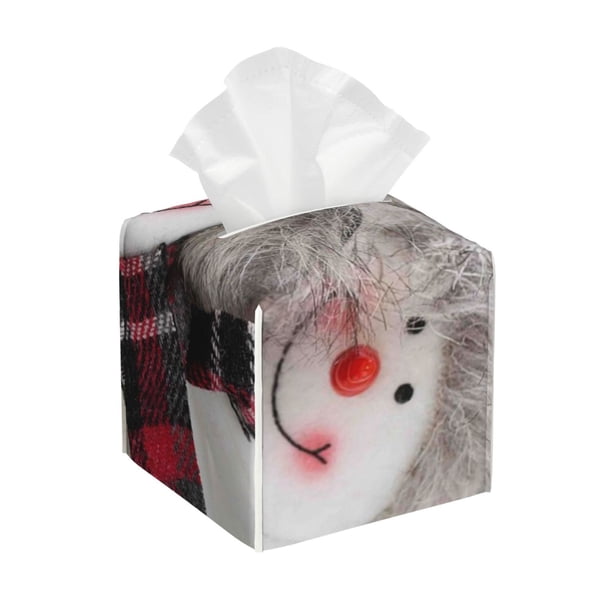 Balery Christmas Snowman With Hat Porta Pañuelos de Cuero con Estampado – Funda Moderna Cuadrada para Caja de Pañuelos, Dispensador 5x5x5''