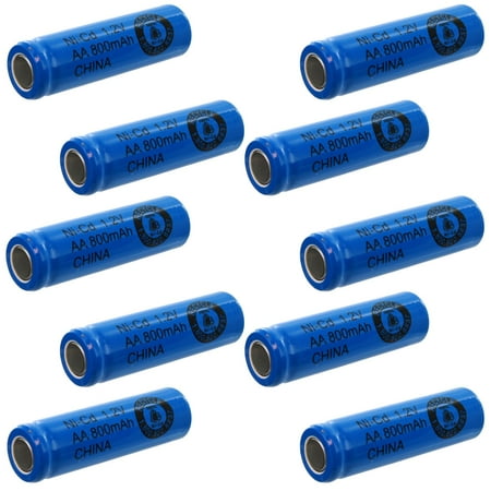 10pc AA 1.2V 800mAh NiCd Rechargeable Flat Top Assembly Cell Batteries USA SHIP